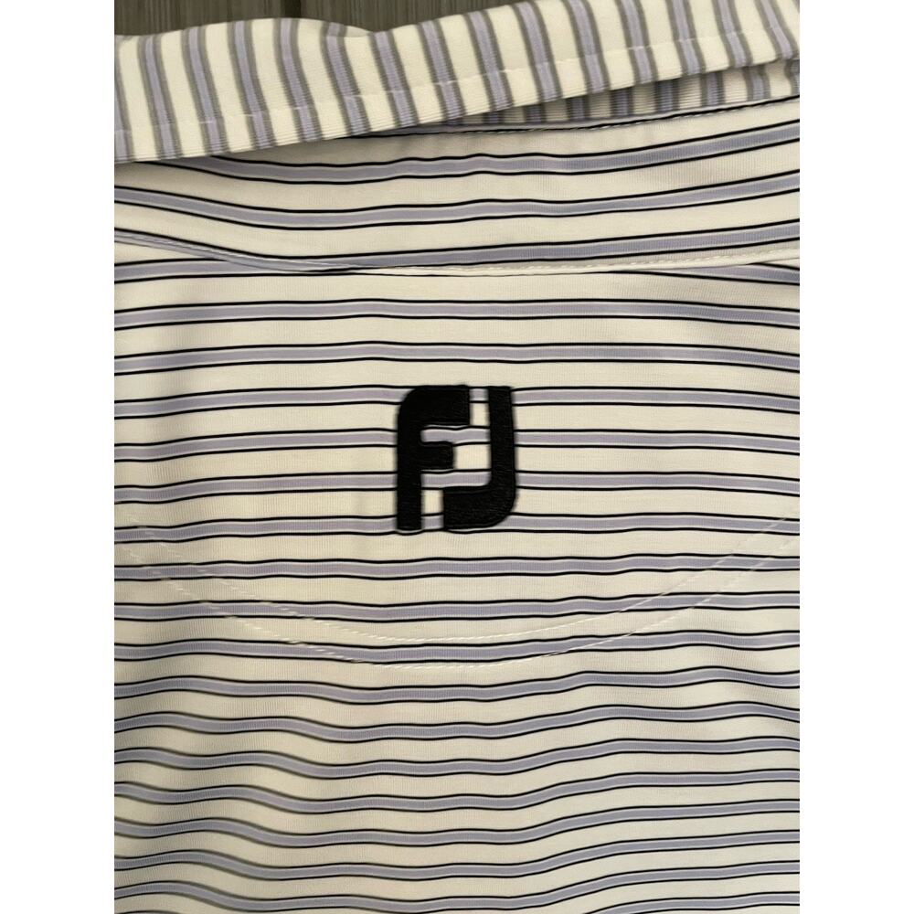 Footjoy Golf Polo Shirt M Purple White Striped Performance Preppy Short Sleeve - Picture 5 of 6